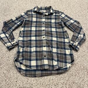 LL Bean Relaxed Fit Scotch Plaid Flannel Shirt S Blue White Granola Outdoor